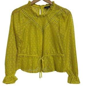 MILK & HONEY Chartreuse Yellow Lace Embroidered Long Sleeve Top, Size Small-#345